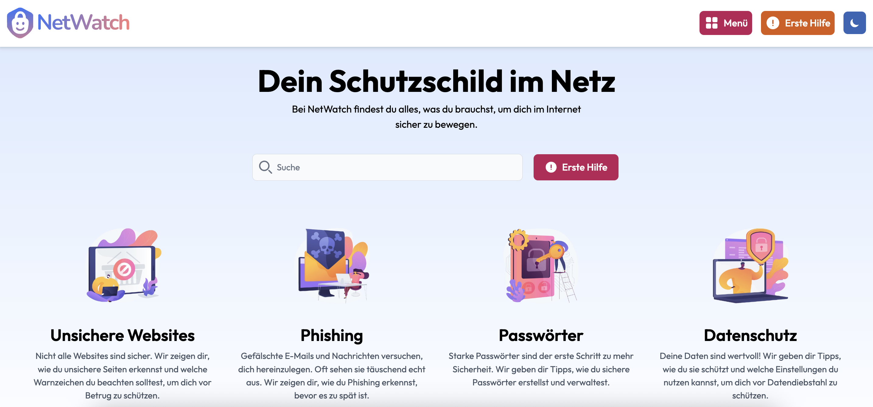 Screenshot der NetWatch Startseite